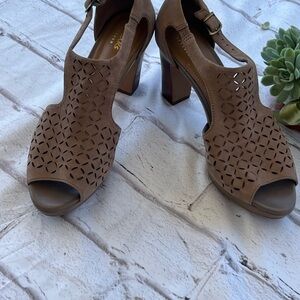 Clarks Brown Perforated Heels with Ankle Strap